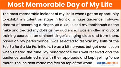 A Memorable Day in My Life [100, 120, 150, 200.